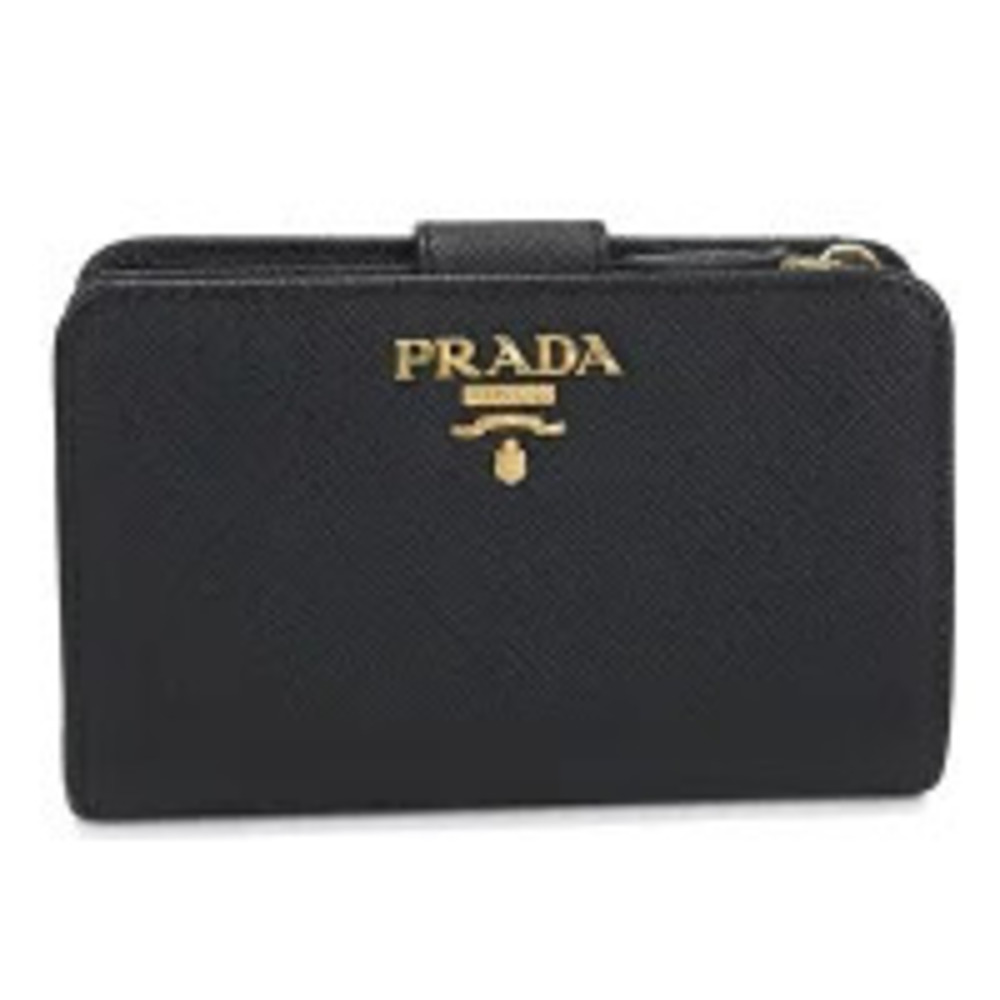 Prada Bi fold Wallet Compact Saffiano Leather Black